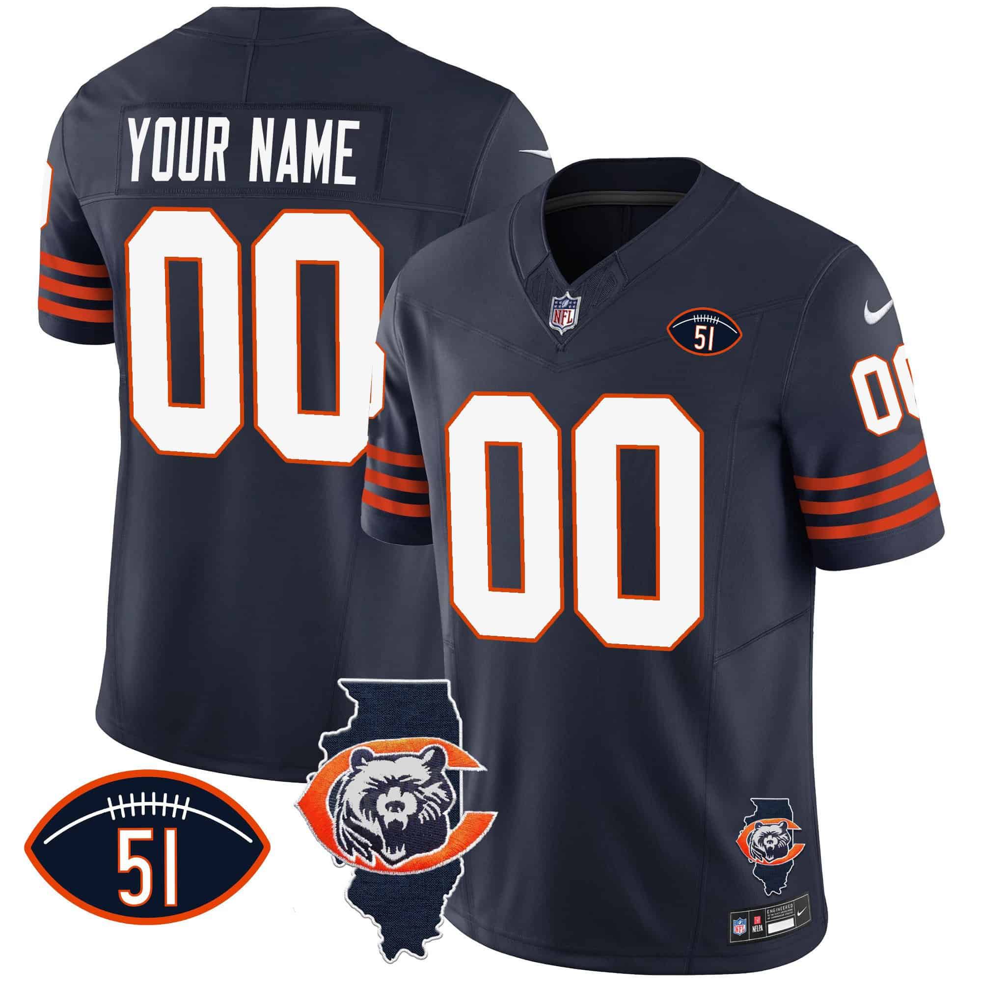 Men Chicago Bears Blue 2024 Nike Throwback Patch Vapor Custom NFL Jersey